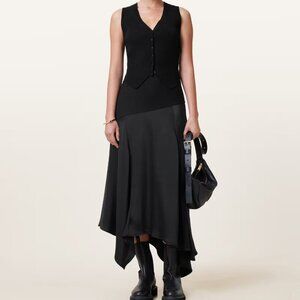 Pia Satin Asymmetric Maxi Skirt